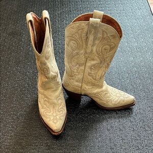 Dan Post Cream Western Cowboy Boots with Decorative Stitching Genuine Leather